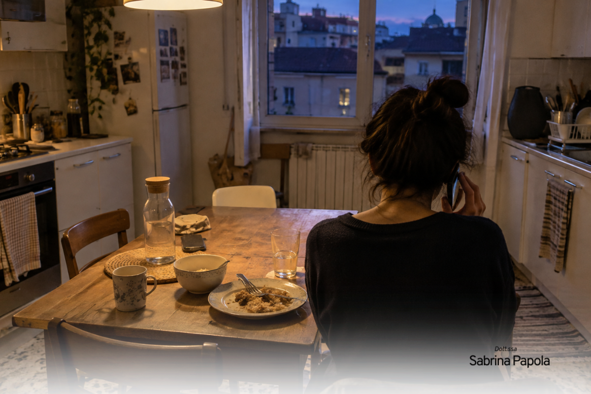 Studente seduto da solo in una cucina condivisa di sera | Sabrina Papola